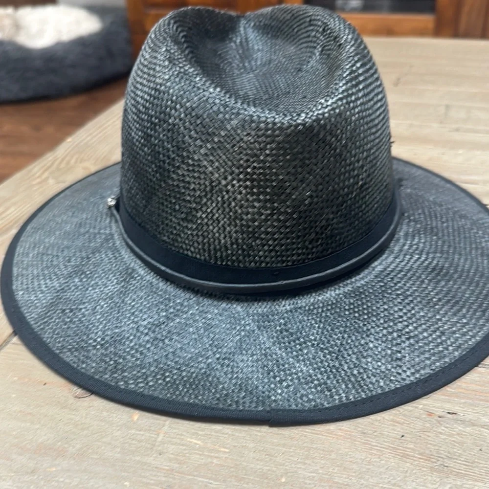 The Kooples Leather trim straw hat fedora in black